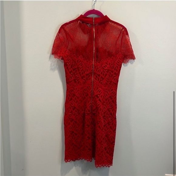 Sandro red “Rozen” lace panel bow dress 3/L - Picture 4 of 4